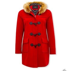 Red hooded pontes toggle coat Torrid size 2